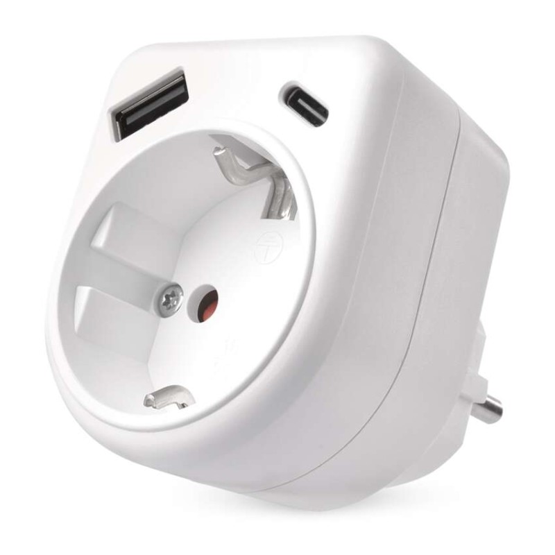 Delilec 1×, 1×USB-A+1×USB-C, bela