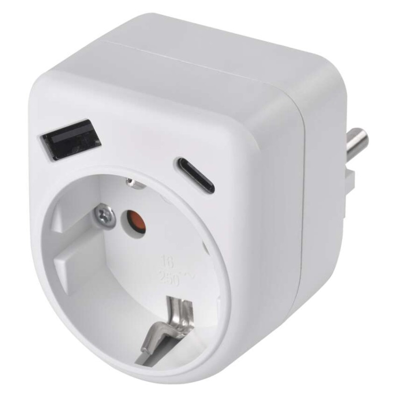 Delilec 1×, 1×USB-A+1×USB-C, bela - slika 2