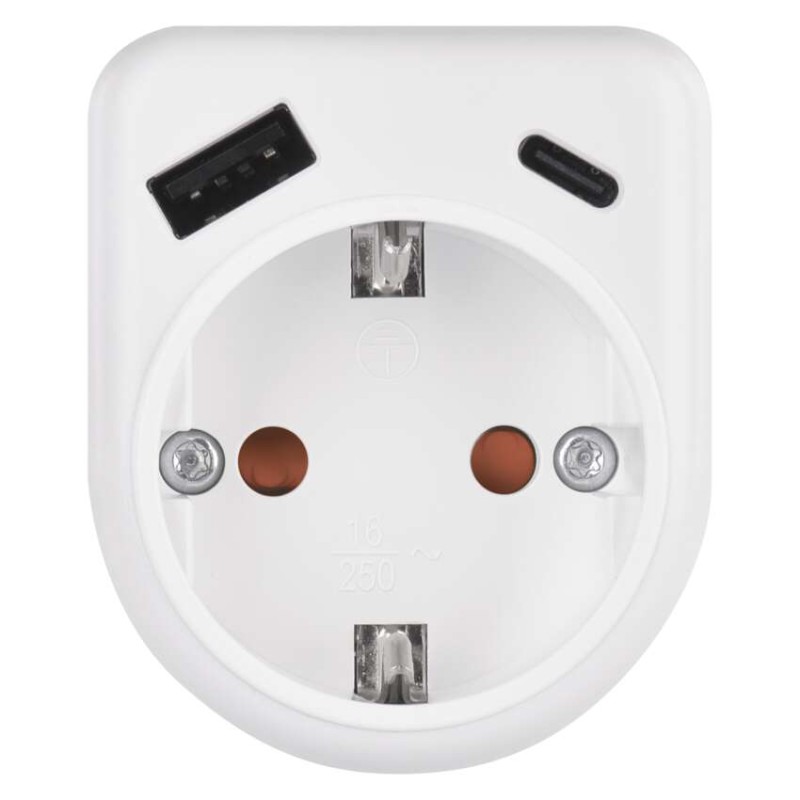 Delilec 1×, 1×USB-A+1×USB-C, bela - slika 3