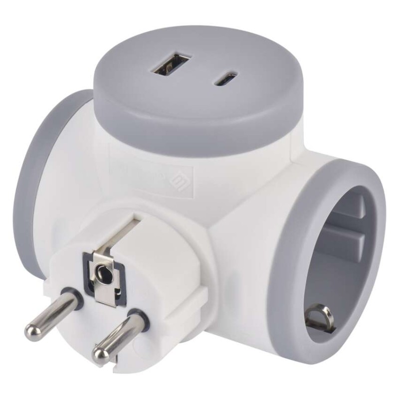 Delilec 2×, 1×USB-A+1×USB-C, belo-sivo - slika 2