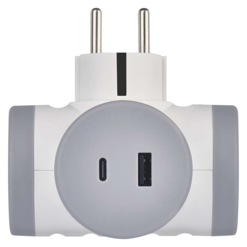 Delilec 2×, 1×USB-A+1×USB-C, belo-sivo - slika 3