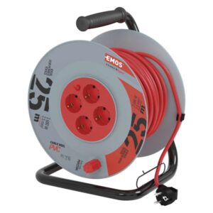 Kolutni podaljšek 25 m / 4 vtičnice / črni / PVC / 230 V / 2,5 mm2