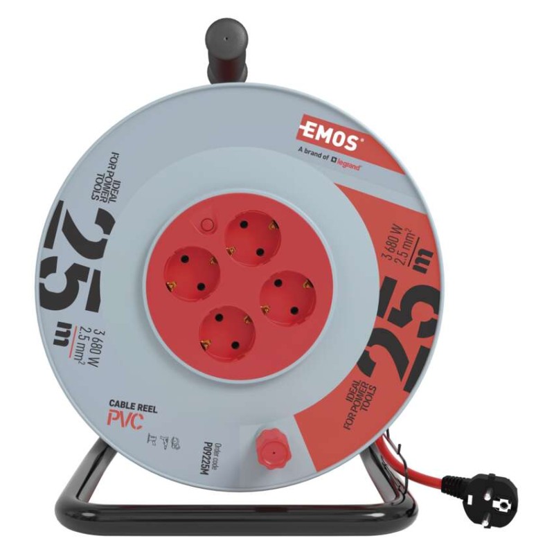 Kolutni podaljšek 25 m / 4 vtičnice / črni / PVC / 230 V / 2,5 mm2 - slika 2