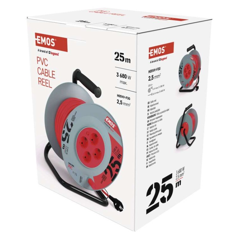 Kolutni podaljšek 25 m / 4 vtičnice / črni / PVC / 230 V / 2,5 mm2 - slika 3
