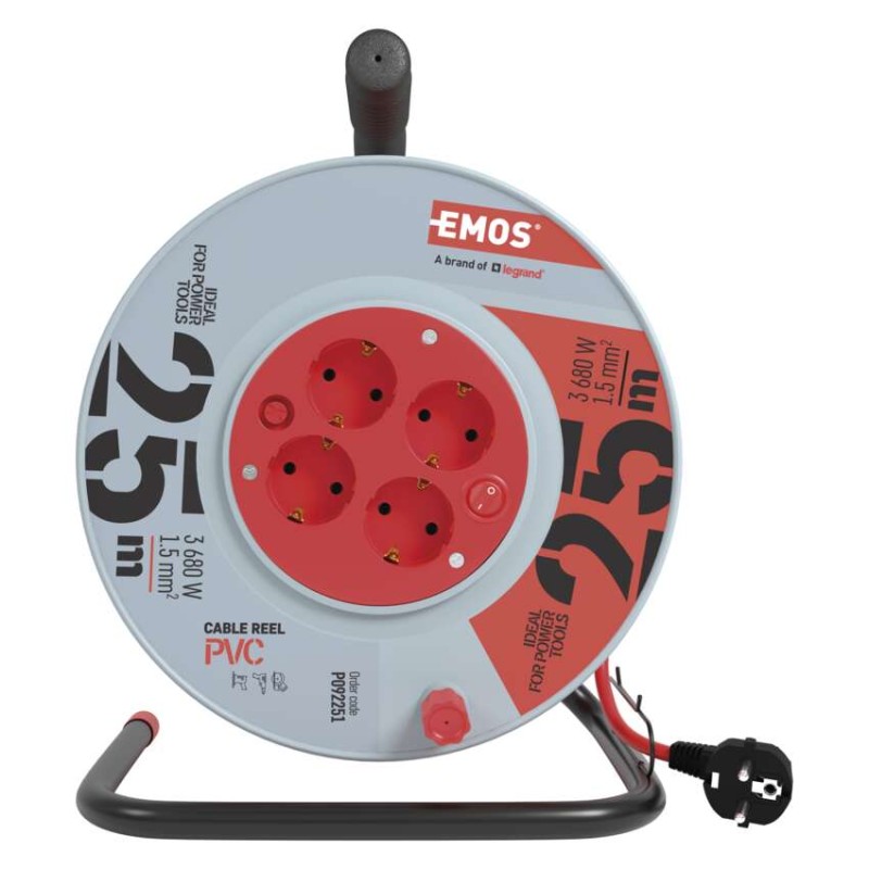 Kolutni podaljšek 25 m / 4 vtičnice / rdeči / PVC / 230 V / 1,5 mm2 - slika 2