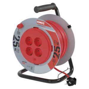 Kolutni podaljšek 25 m / 4 vtičnice / črni / PVC / 230 V / 1,5 mm2