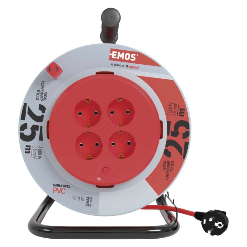 Kolutni podaljšek 25 m / 4 vtičnice / črni / PVC / 230 V / 1,5 mm2 - slika 2