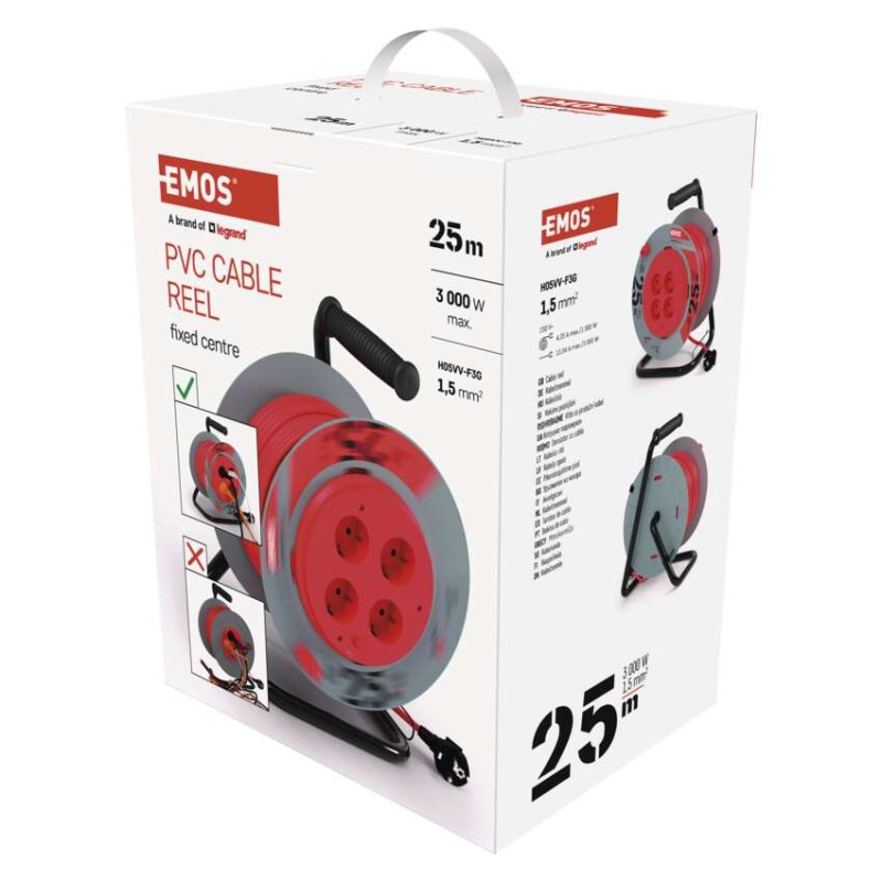 Kolutni podaljšek 25 m / 4 vtičnice / črni / PVC / 230 V / 1,5 mm2 - slika 3