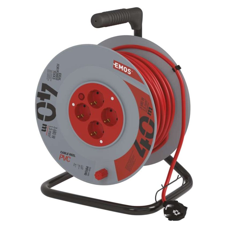 Kolutni podaljšek 40 m / 4 vtičnice / oranžni / PVC / 230 V / 1,5 mm2