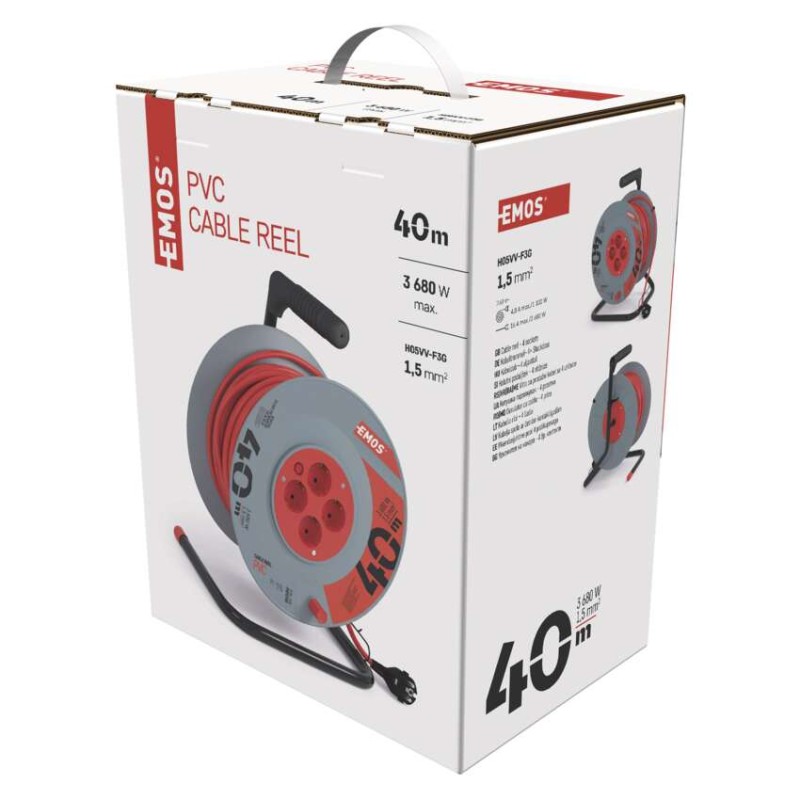 Kolutni podaljšek 40 m / 4 vtičnice / oranžni / PVC / 230 V / 1,5 mm2 - slika 3