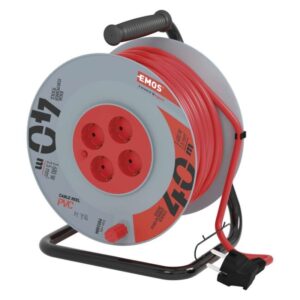 Kolutni podaljšek 40 m / 4 vtičnice / črni / PVC / 230 V / 2,5 mm2