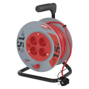 Kolutni podaljšek 15 m / 4 vtičnice / črni / PVC / 230 V / 1 mm2