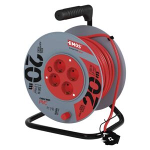 Kolutni podaljšek 20 m / 4 vtičnice / rdeči / PVC / 230 V / 1 mm2