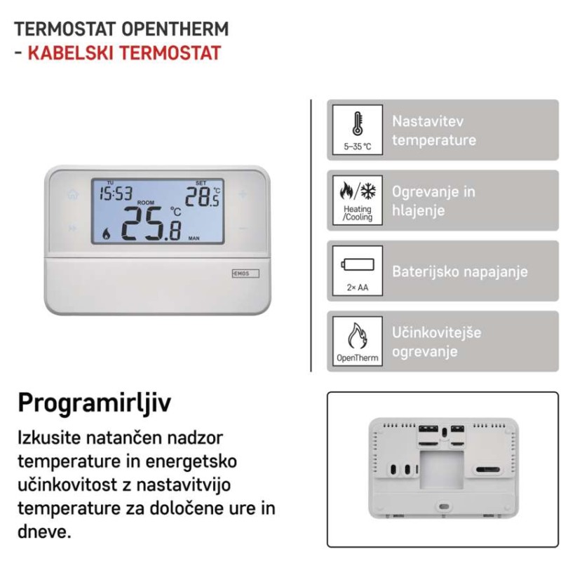 Sobni žični OpenTherm termostat P5606OT s programiranjem - slika 2