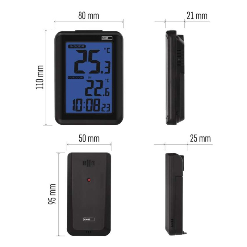Digitalni termometer, brezžični senzor, budilka E8636 - slika 2