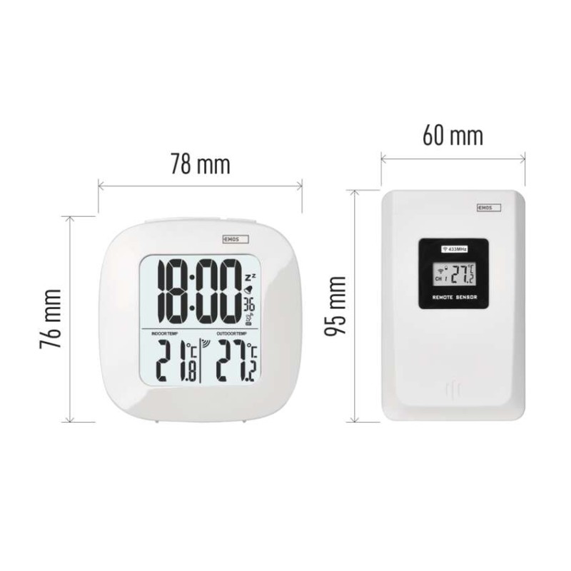 Digitalni termometer, brezžični senzor, budilka, datum E0127 - slika 2
