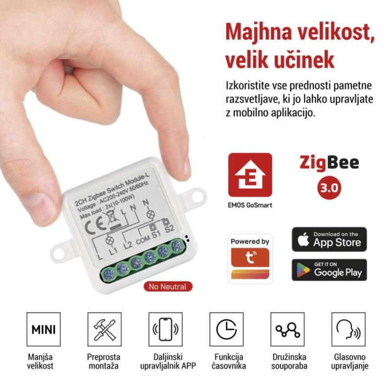 GoSmart stikalni modul IP-2104SZ, ZigBee, 2-kanalni (ne potrebuje žice N) - slika 3