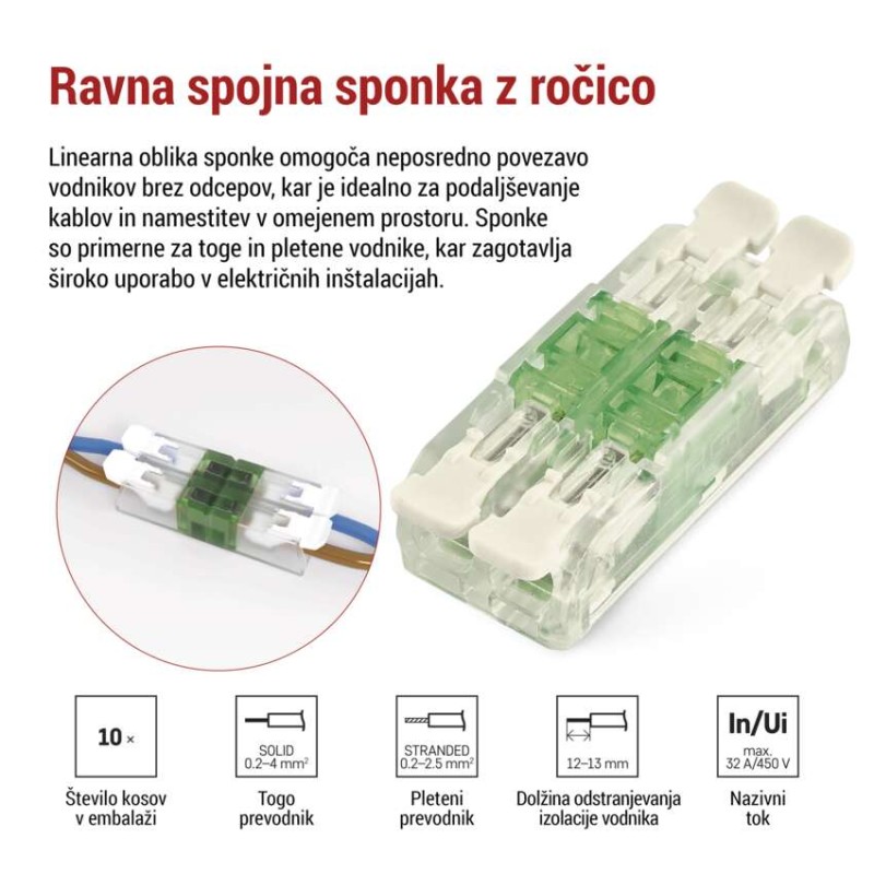 Linijska spojna klema z ročicami 4× 0,2–4 mm2, 10 kos - slika 3