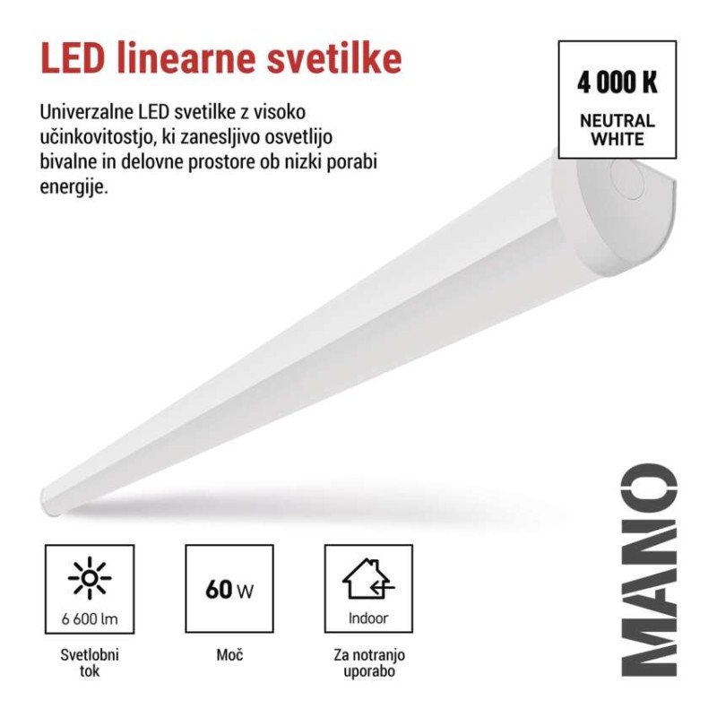 LED linearno svetilo MANO, 60W, nevtralno bela - slika 3