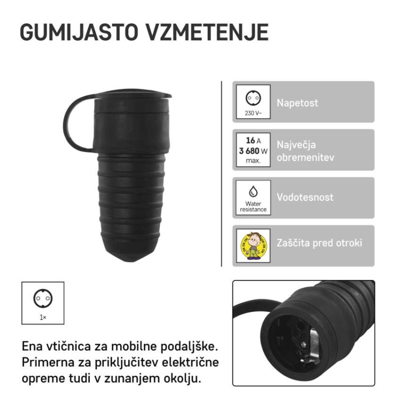 Vtičnica guma IP44 črna schuko - slika 3