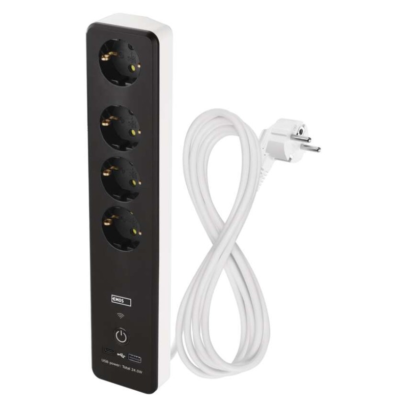 GoSmart podaljšek 2 m / 4 vtičnice / s stikalom / USB / belo-črni / PVC / 1,5 mm2 - slika 2