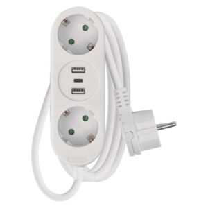 Podaljšek 1,5 m / 2 vtičnic+2×USB A+1×USB C / beli / PVC / 1,5 mm2