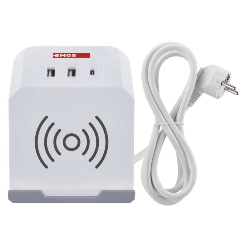 Podaljšek - kocka 2 m / 2 vtičnice / beli / 2×USB-A+1×USB-C+Qi / 1,5 mm2 - slika 3