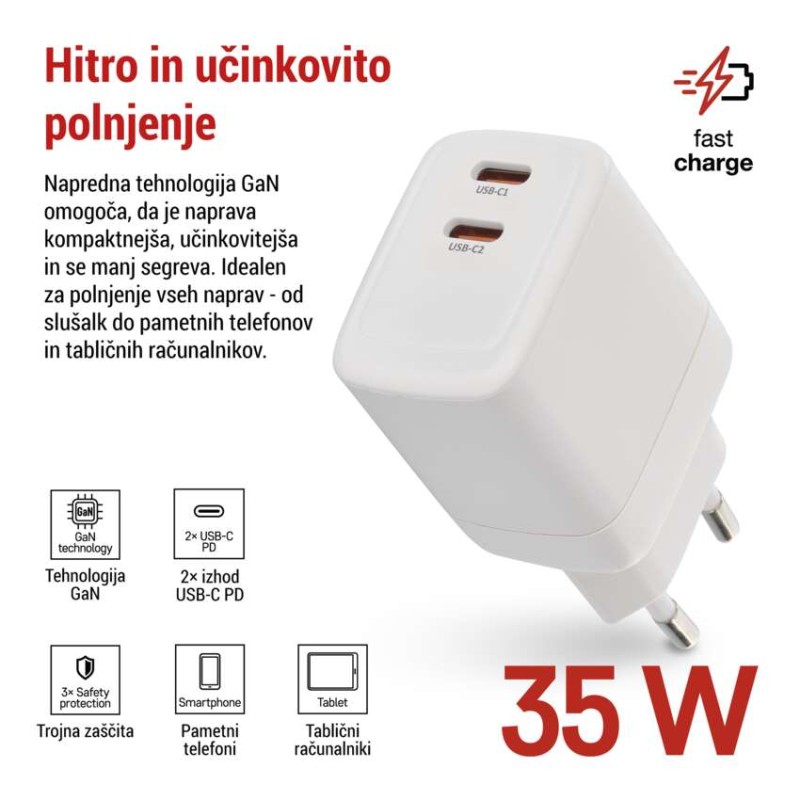 USB polnilec hišni GaN PD 35 W max. - slika 3