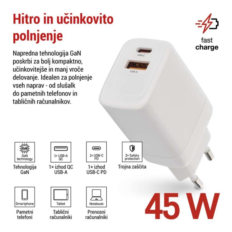 USB polnilec hišni GaN PD 45 W max. - slika 3
