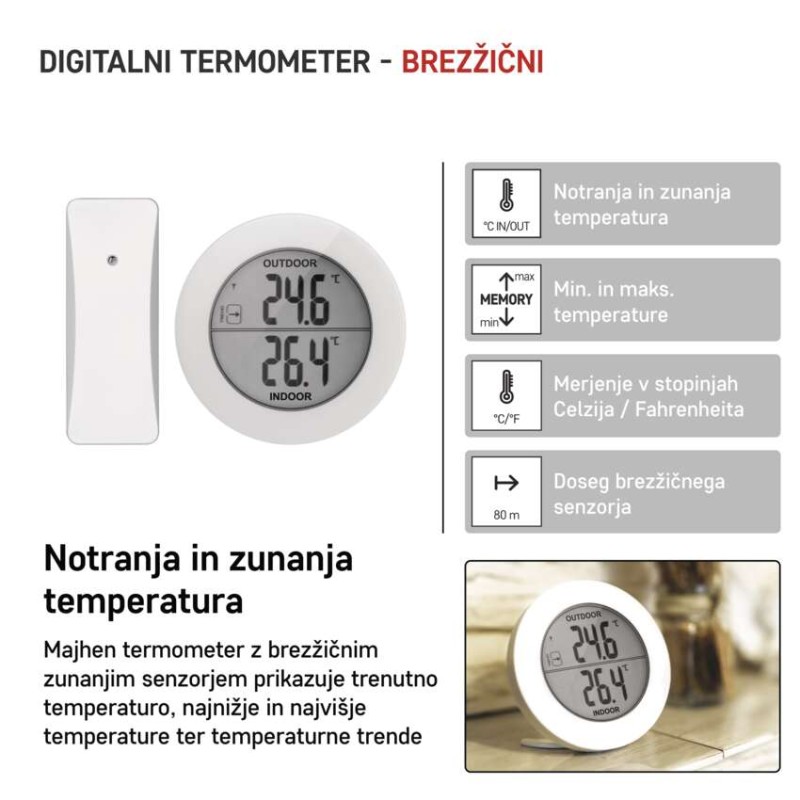 Digitalni termometer, brezžični senzor E0129 - slika 2