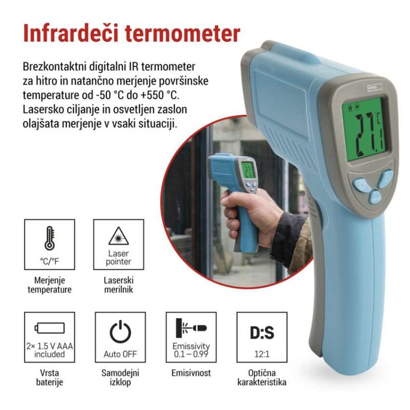 Brezkontaktni termometer - digitalni, infrardeči - slika 3