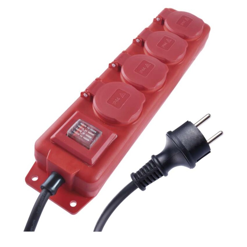 Podaljšek 3 m / 4 vtičnice / s stikalom / črno-rdeči / guma-neopren / 1,5 mm2