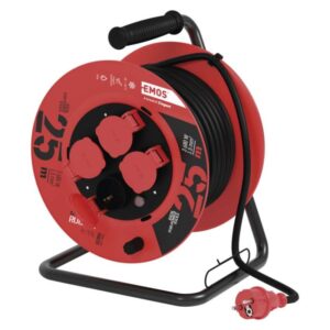 Zunanji kolutni podaljšek 25 m / 4 vtičnice / črni / guma / 230 V / 1,5 mm2