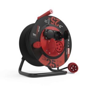 Zunanji kolutni podaljšek 25 m / 3 vtičnice / črni / guma / 230V/400V / 1,5 mm2