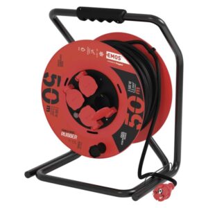Zunanji kolutni podaljšek 50 m / 4 vtičnice / črni / guma / 230 V / 2,5 mm2