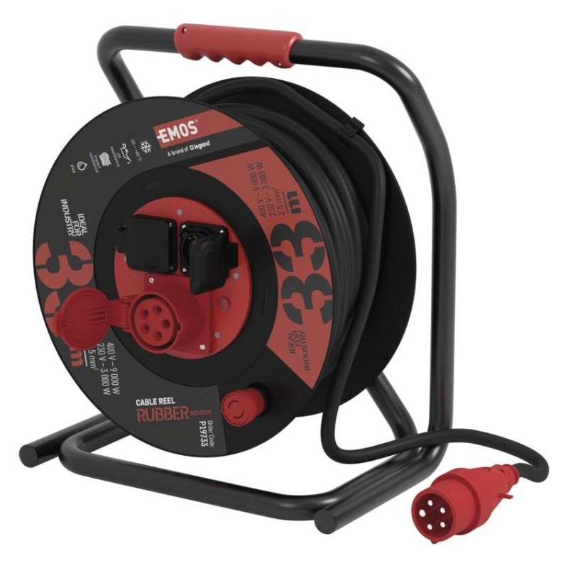 Zunanji kolutni podaljšek 33 m / 3 vtičnice / črni / guma / 230V/400V / 2,5 mm2 - slika 2