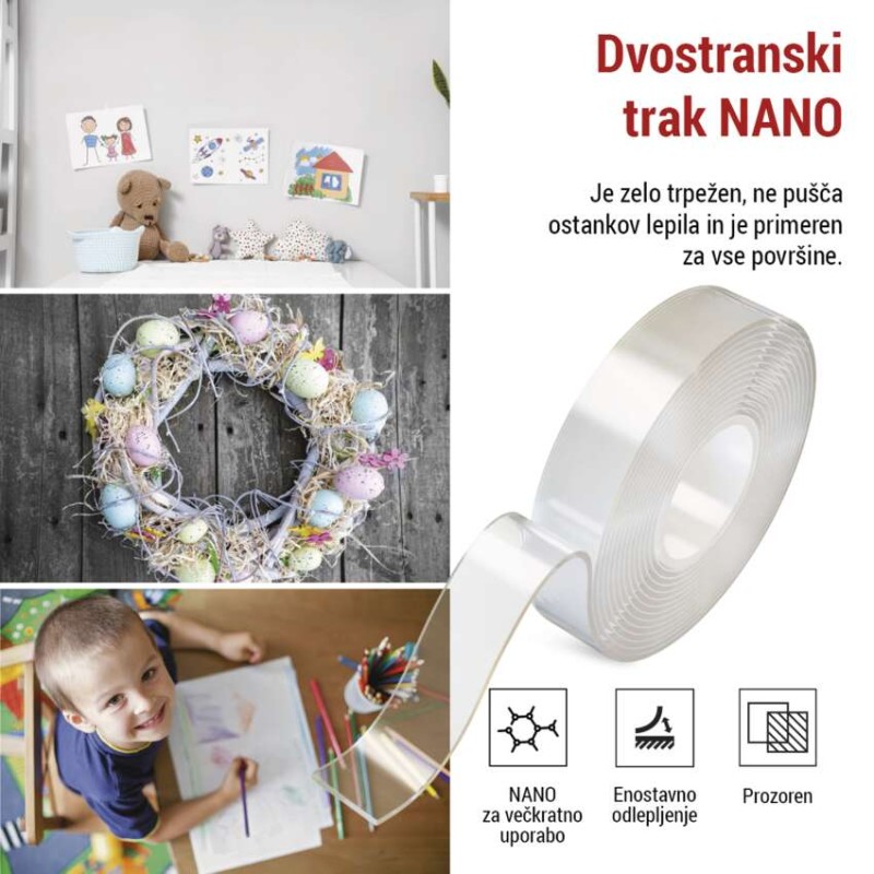 Dvostranski NANO trak 30 mm / 3 m, prozoren - slika 3