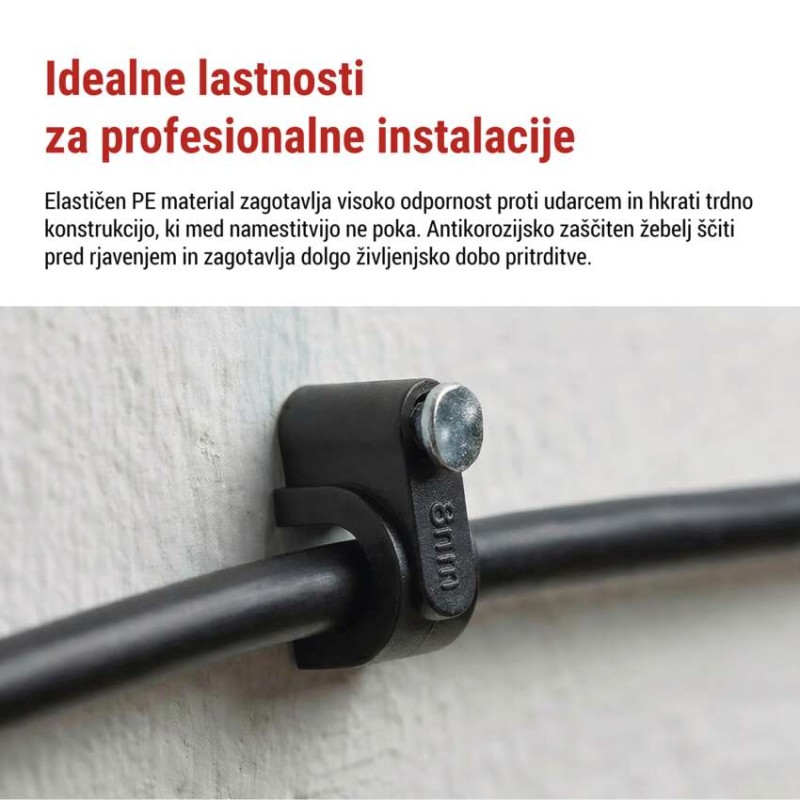 Kabelska objemka 8 mm, črna, 50 kos - slika 3