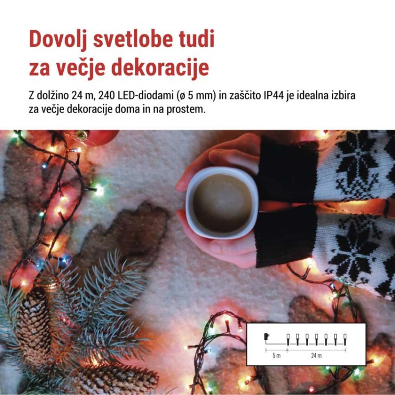 LED božična veriga, 24 m, zunanja in notranja, večbarvna, programi, časovnik - slika 3