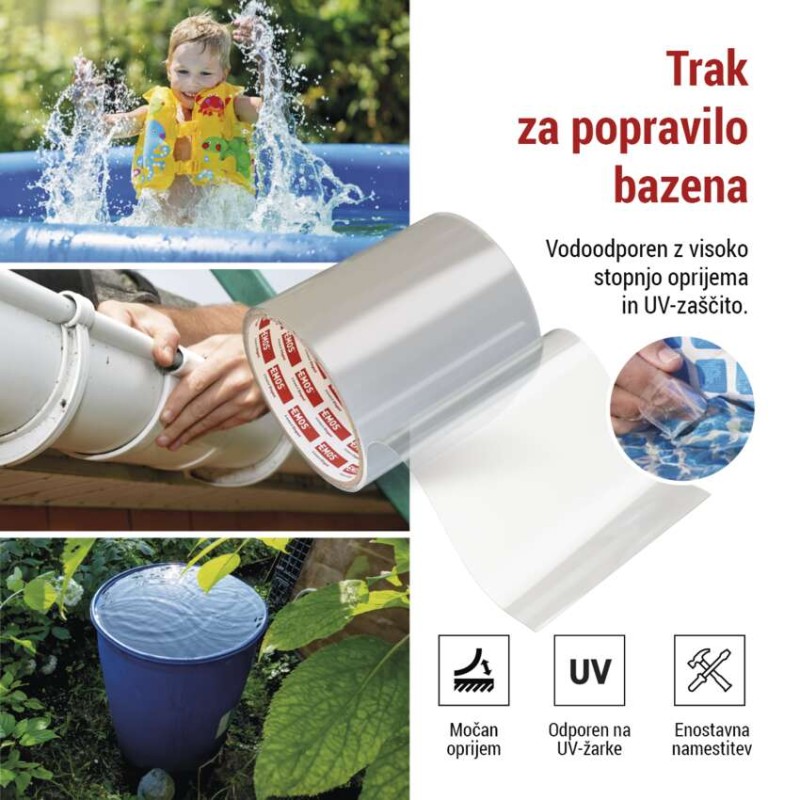 Lepilni trak za popravilo bazenov, 1 m × 100 mm, prozoren - slika 3