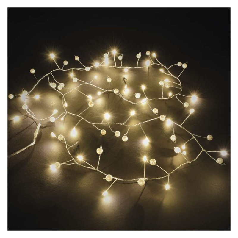 LED girlanda - biseri, 1,2 m, 3x AA, notranja, toplo bela, časovnik