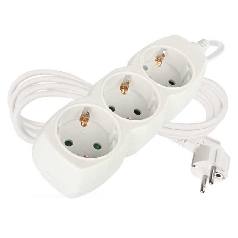 Podaljšek 2 m / 3 vtičnice / beli / PVC / 1 mm2