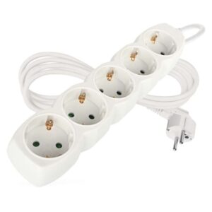 Podaljšek 2 m  /  5 vtičnic  /  beli  /  PVC  /  1 mm2