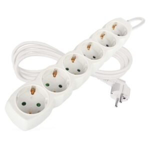 Podaljšek 2 m / 6 vtičnic / beli / PVC / 1 mm2