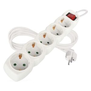 Podaljšek 2 m / 5 vtičnic / s stikalom / beli / PVC / 1 mm2