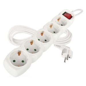 Podaljšek 3 m / 5 vtičnic / s stikalom / beli / PVC / 1,5 mm2