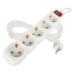 Podaljšek 5 m / 5 vtičnic / s stikalom / beli / PVC / 1,5 mm2