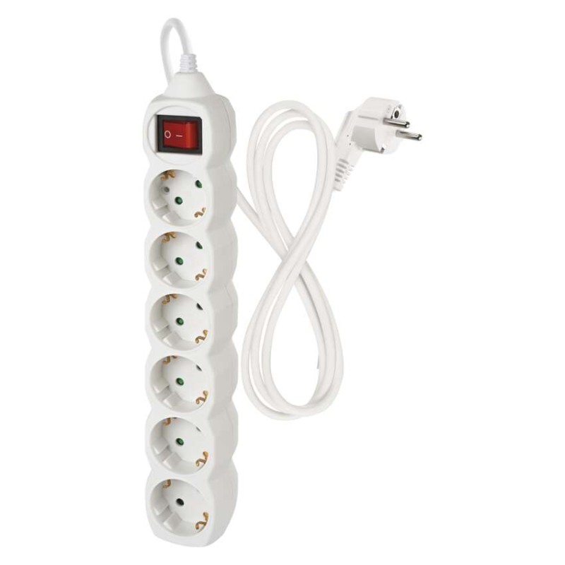 Podaljšek 1,5 m / 6 vtičnic / s stikalom / beli / PVC / 1,5 mm2 - slika 2