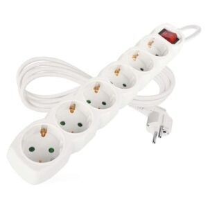 Podaljšek 2 m / 6 vtičnic / s stikalom / beli / PVC / 1 mm2