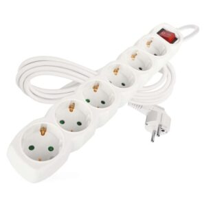 Podaljšek 3 m / 6 vtičnic / s stikalom / beli / PVC / 1,5 mm2